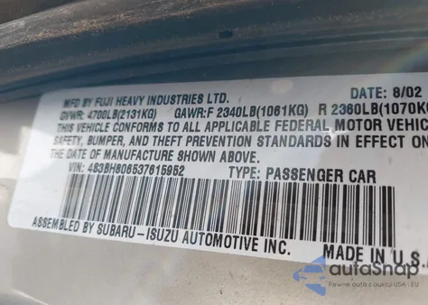 2003 Subaru Outback H6-3.0 L.l. Bean Edition из США, поврежденный, VIN 4S3BH806537615952